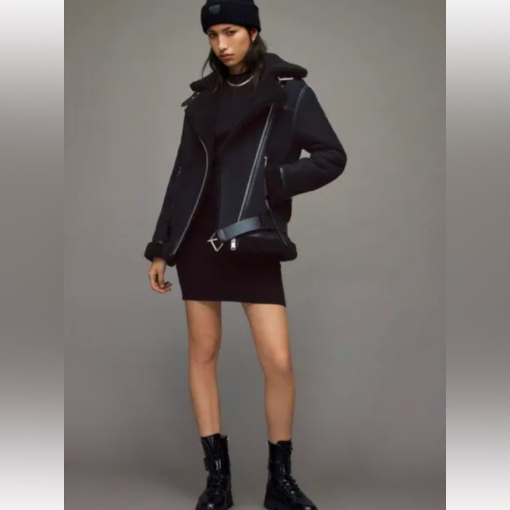 ALLSAINTS Size S Rei Shearling Biker Jacket Coat Leather Suede RRP $1749